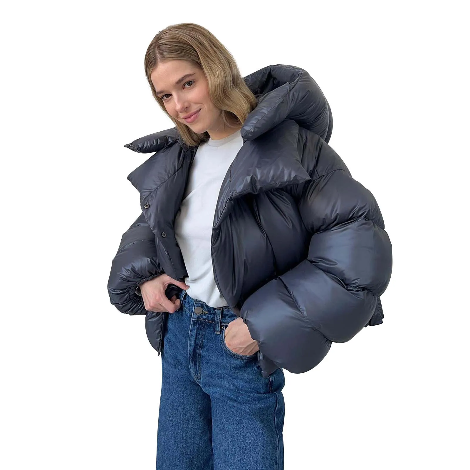 Winter Quilted Jacket Women Thick Warm Parkas Cropped Hooded Jackets High Street Solid Cotton Padded Outwear Puffer Outwear 4