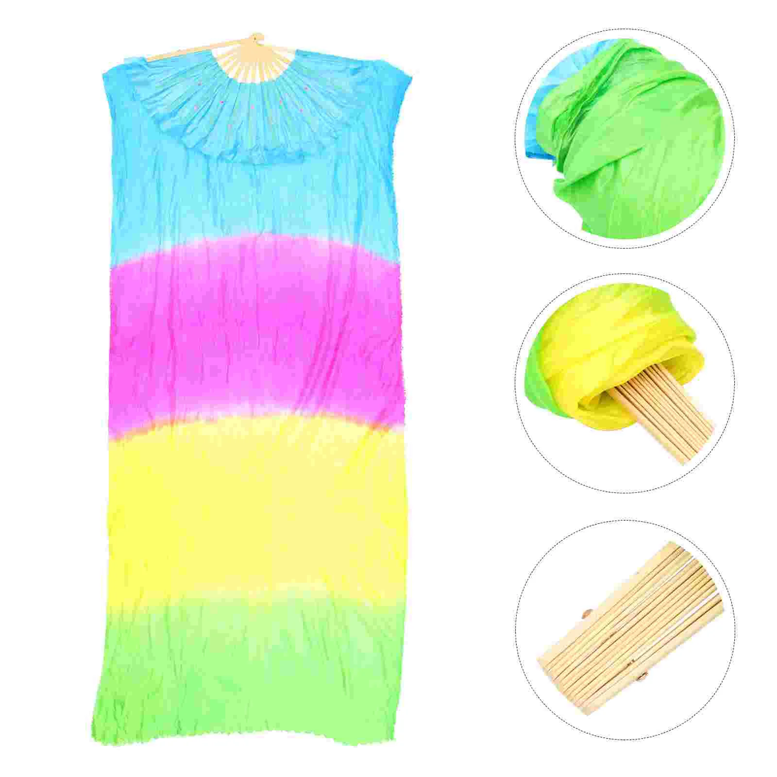 

Satin Dance Fan Lengthen Folding Yangko Scarf for Square Bamboo Performance Prop
