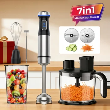 usGaniza Handheld Immersion Blender, 7-in-1 Hand Blender, 15 Variable Speed And Turbo Modes Emulsifying Blender Stainless Steel Stick Blender With 50.72oz Food Processor And 6 Other Pieces, Meat Chopper, Christmas Giftsd 1
