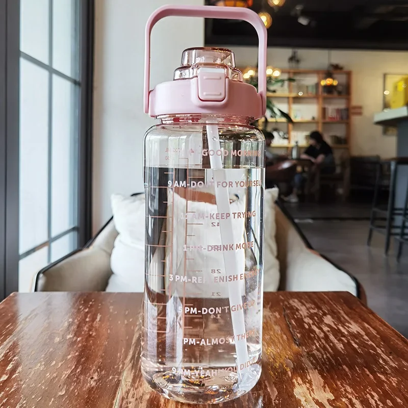 2 Liter Water Bottle Straw Female Jug Girls Portable Travel bottles Fitness Bike Cup Summer Cold Water Jug Time Marker water bottle,sports water bottle,sports bottle,stainless steel water bottle,plastic water bottle