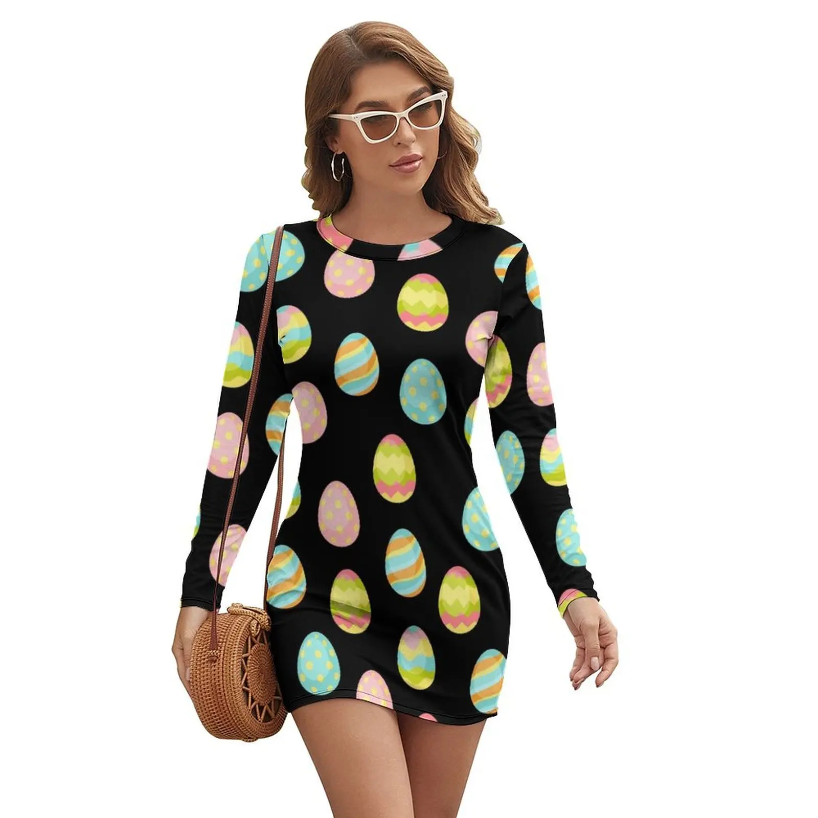 

Easter Eggs black Long-sleeved Dress luxury woman evening dress Evening dresses