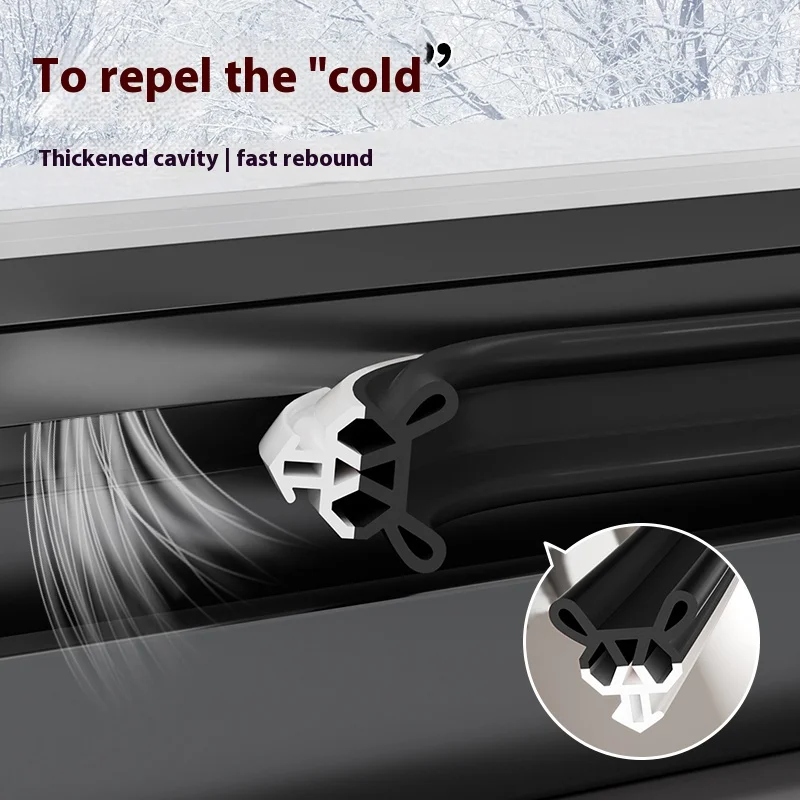 TPE Window Seal Strip Self-adhesive Plastic Steel Window Insulation Weatherstrip Flexible Bilateral Windproof Dustproof Strip 4M