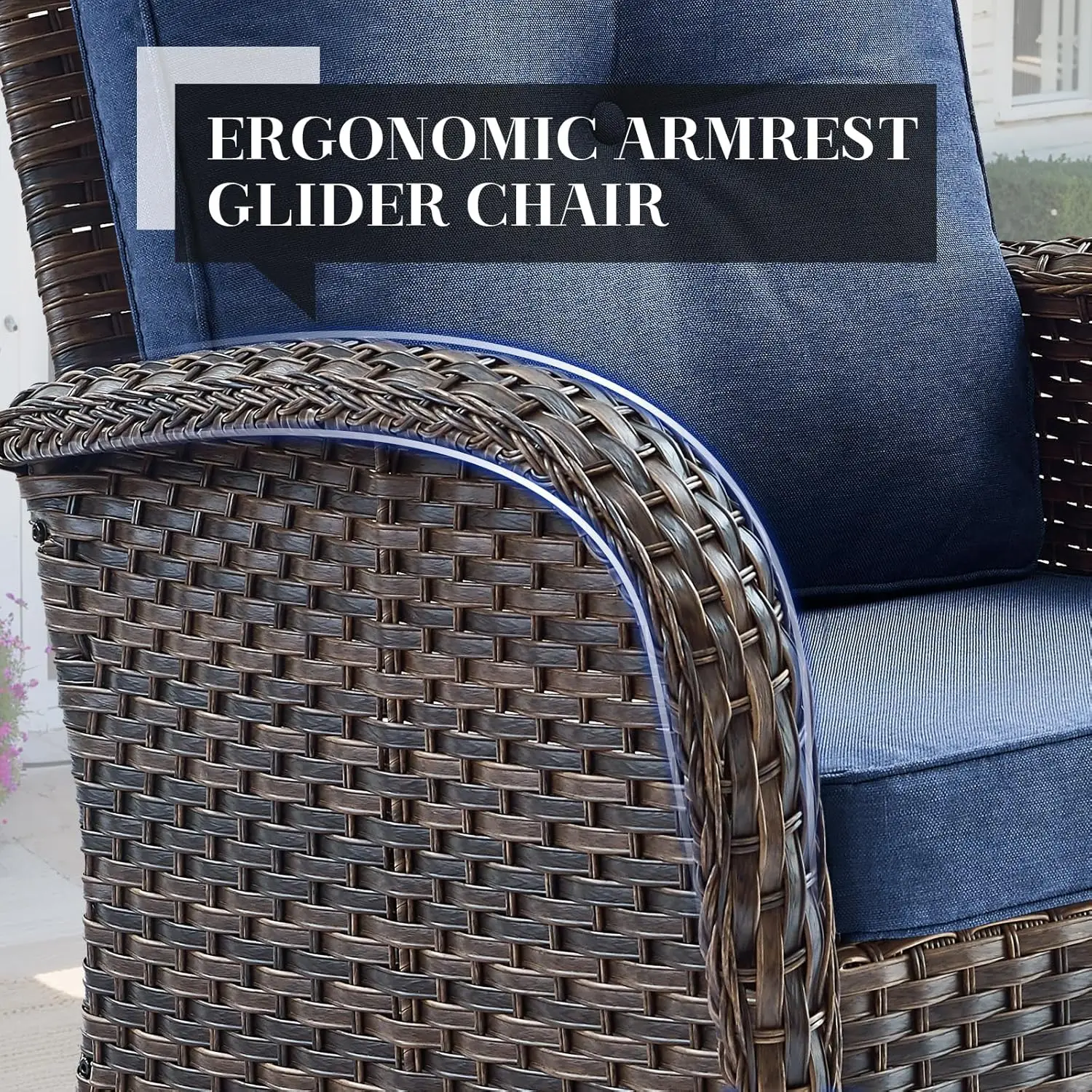 5-Piece Patio Furniture Set with Fire Pit,Wicker Outdoor Swivel Rocker Chairs Patio Sofa for Backyard,Poolside,Deck