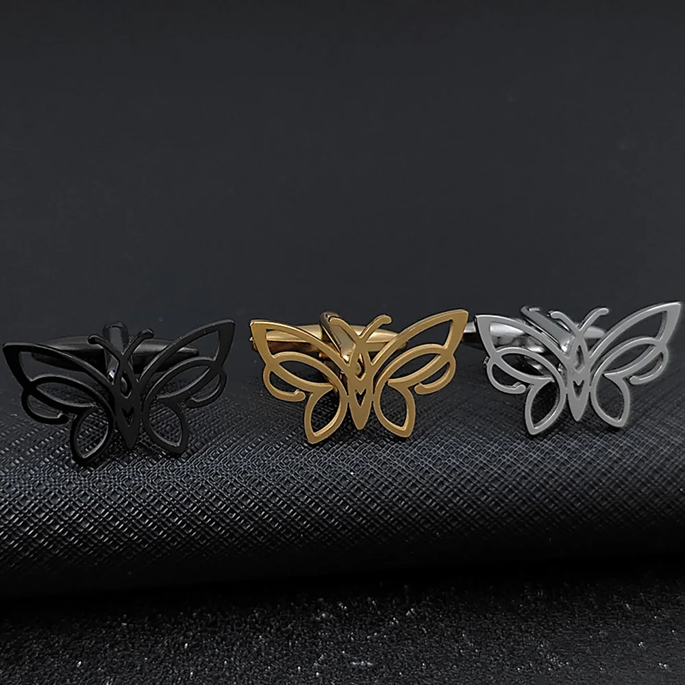 

Hollow Butterfly Cufflinks Tie Clip Stainless Steel Sleeve Buttons Luxury Design Men's Shirt Wedding Jewelry Pendant