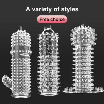 14 Type Transparent Crystal Condom Penis Sleeve Male Enlargement Time Delay Spike Clit Reusable Condoms Sex Toy for Couple 6