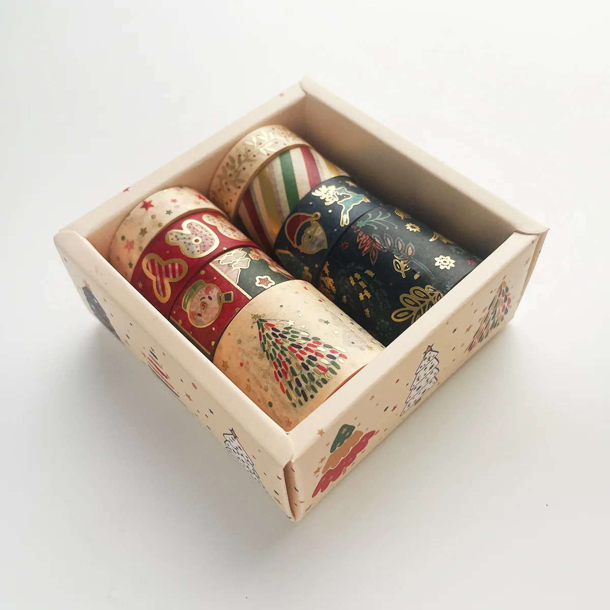 MOHAMM-Gold Foil Christmas Washi Masking Tape Set, DIY Arts Craft, Scrapbooking Projects, Gift Wrapping, 8 Rolls 5