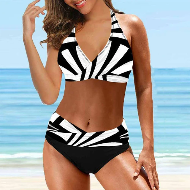 Swimwear Size Women High Waist Bikini Halter Push Up Swimsuit Bathing Suits  Plus