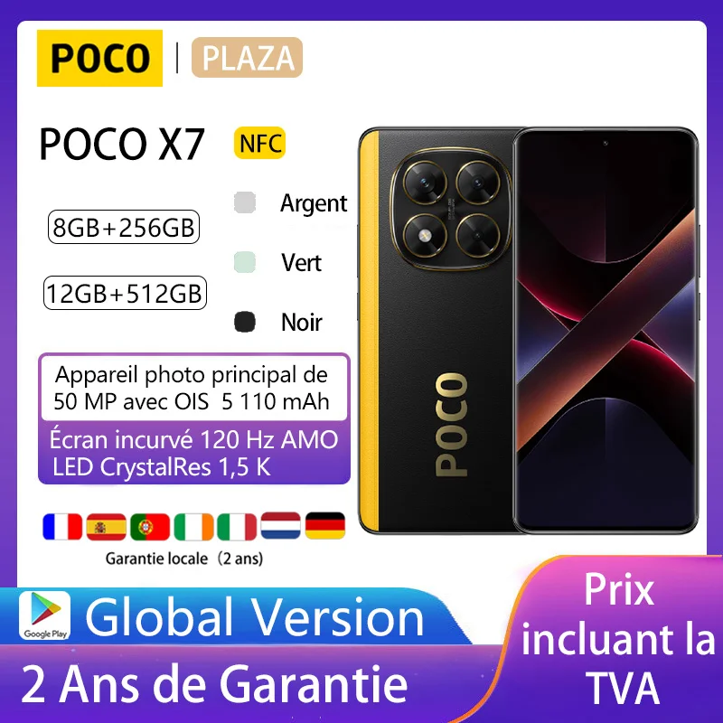 POCO X7 5G，NFC，Smartphone，Dimensity 7300-Ultra，1.5K 120Hz AMOLED Display，50MP Camera，IP68 Dust and Water Resistance，Charger Not Included