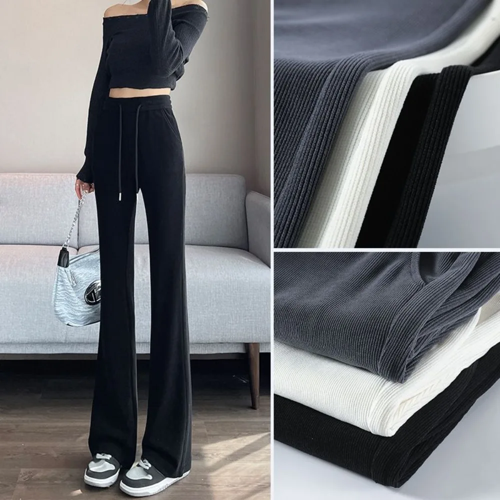 Bell Bottoms Female Invisible Open Crotch Outdoor Sex High Waisted Velvet Casual  Wide Leg Pants Slim Horseshoe Pants