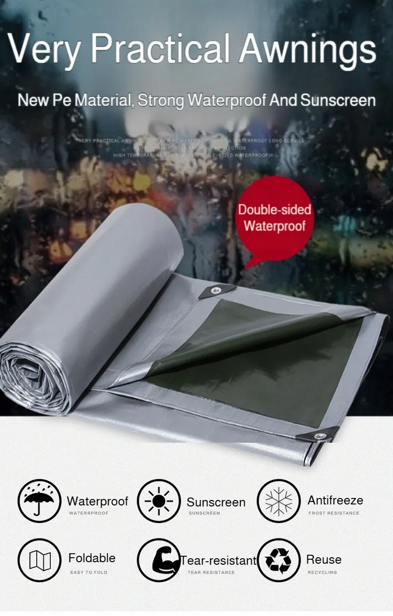 Thickened Waterproof PE Tarp Wear-resistant Rainproof Sun Shade Cloth Outdoor UV Resistant Tarpaulin for Garden Camping Tent