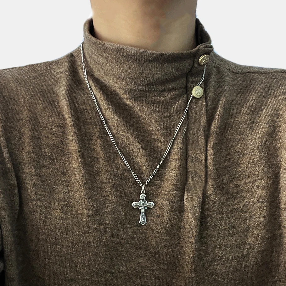 Sterling Silver 925 Christian Cross Necklace Men and Women Vintage Antique Prayer Religious Pendant Jewelry
