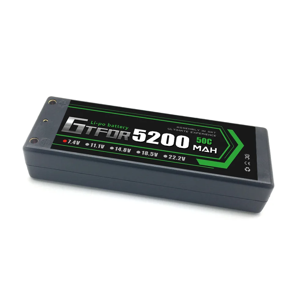 Batterie 5200mAh avec connecteur XT150, détails de la prise et du boîtier.