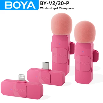 BOYA BY-V2-P 무선 라발리에 라펠 마이크, 아이폰, 아이패드, 안드로이드, C 타입 컴퓨터 게임용, 유튜브 녹화, 스트리밍 브이로그