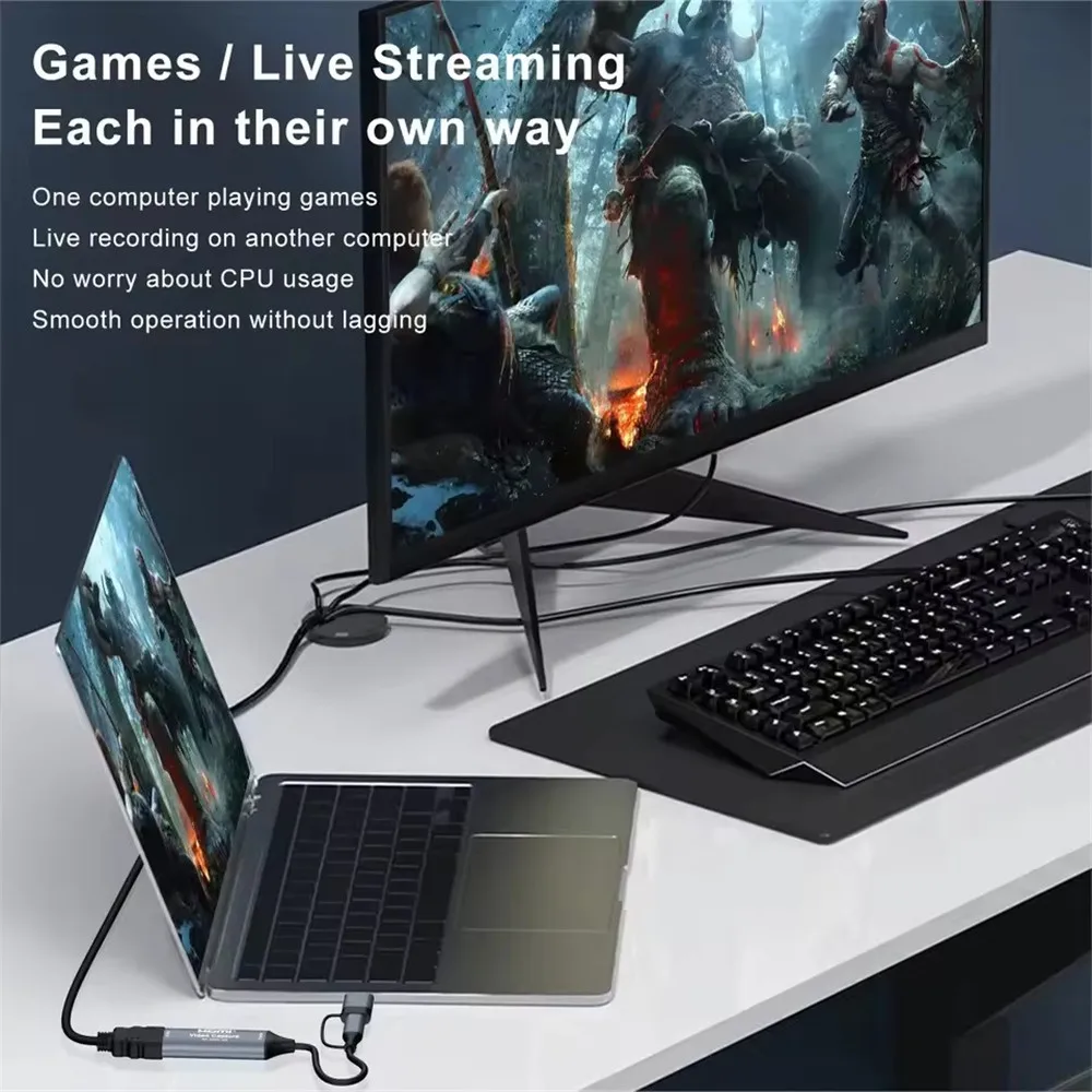 Dual Function USB 3.0 Video Capture Card 4K with Type-C Adapter for Gaming and Live Streaming
