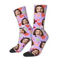 Personalized Funny Face Socks with Your Photo - Unique Gift - One Size (Purple)
