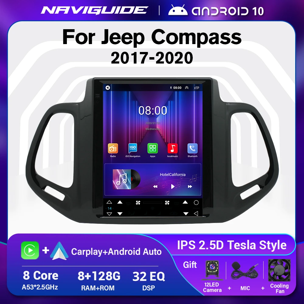

NAVIGUIDE S7 Android 10 Car Radio For Jeep Compass 2017-2020 For Tesla Style Multimedia Player GPS Navigation Carplay Head Unit