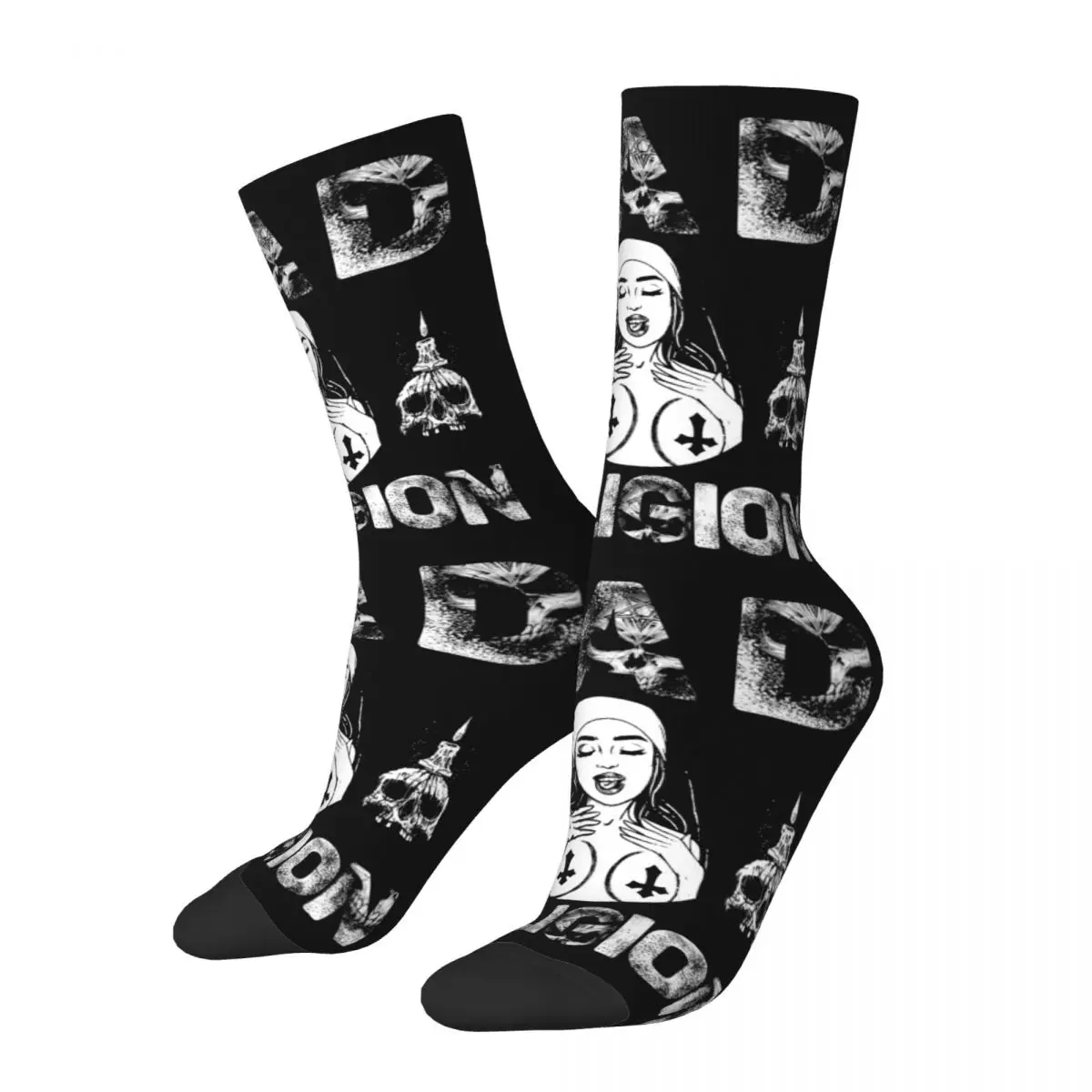 

Casual Bad Religion Satanic Nun Devil Basketball Socks Unholy Nun Polyester Middle Tube Socks for Women Men Breathable