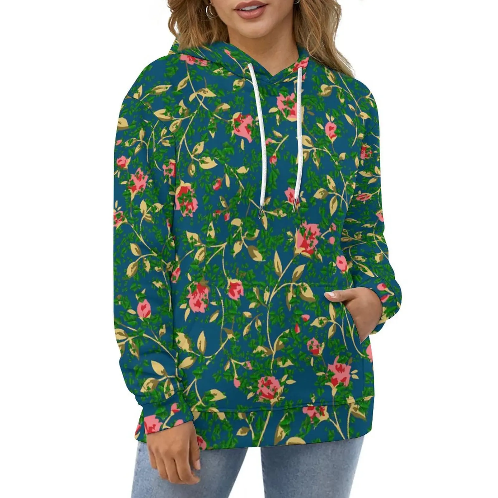 

Rose Floral Print Casual Hoodies Retro Flowers Retro Hoodie Couple Long Sleeve Street Fashion Custom Loose Oversize Clothes