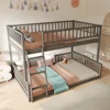 Children Beds Twin XL Over Queen Bunk Bed with Ladder and Guardrails, Walnut Kids Furniture Bed for Boys Bunk Beds Bed for Girls 1