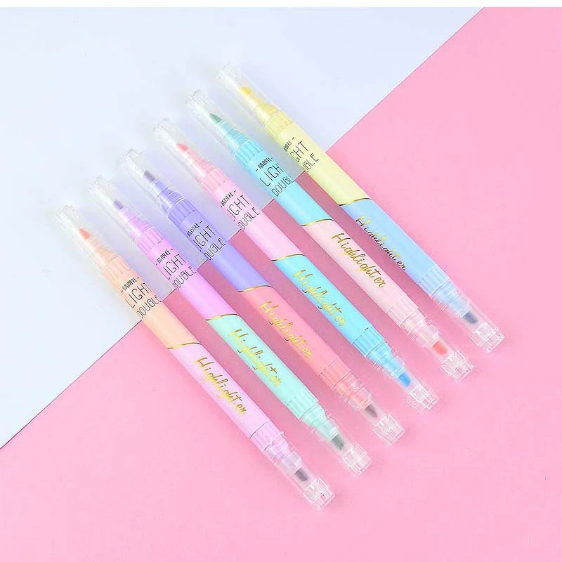 6 PCS Double Tip Highlighter Pens Kawaii Candy Color Manga Markers DIY Journal Pastel Highlighter Set Korean Stationery highlighter pen,marker pen,highlighter marker