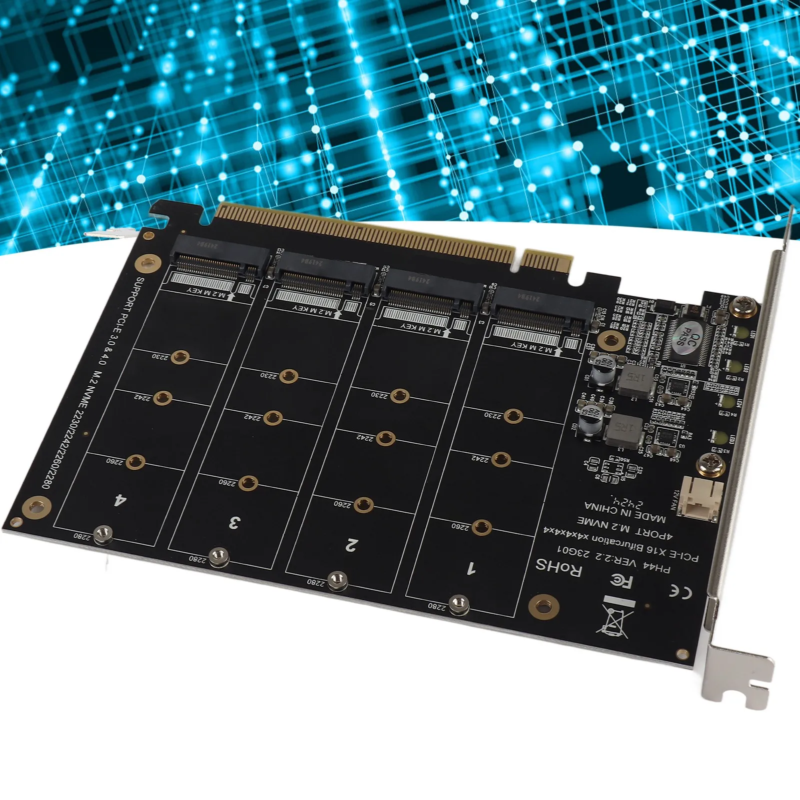 Adapter Card 4 Port M.2 NVMe SSD to PCIE X16 M Key Hard Drive Converter Reader Expansion Card M.2 PCIE Adapter Hard Drive Reader