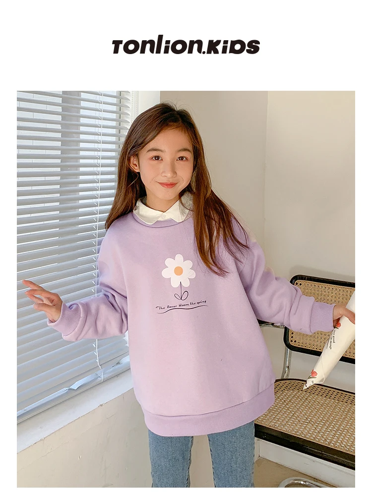 kids' yellowstone t shirts TON LION KIDS Versatile Long Sleeve Spring and Autumn Casual Fashion Girls Loose Pullover Sweater 5-12 Years Old children's anime hoodie