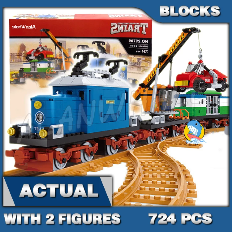 

724pcs City Trains Diesel Locomotive with Mobile Crane Wagon Cars Rescue Tracks 25709 Building Blocks Sets Compatible With Model