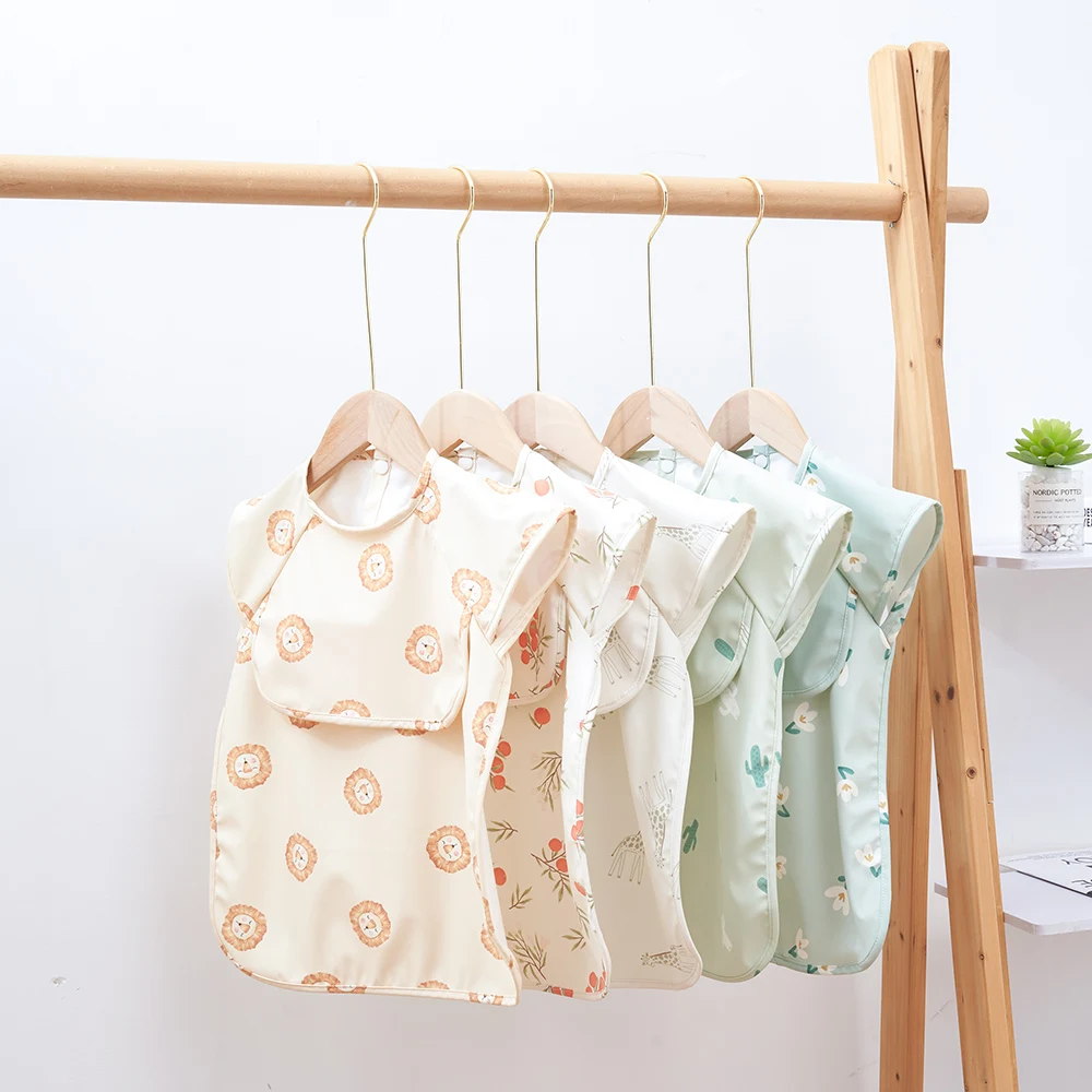 HappyFlute Sleeveless PU Reverse Dressing Baby Eating Cloth Cover Super Soft Waterproof Baby Food Pocket Dirt Proof Feeding Bibs 6