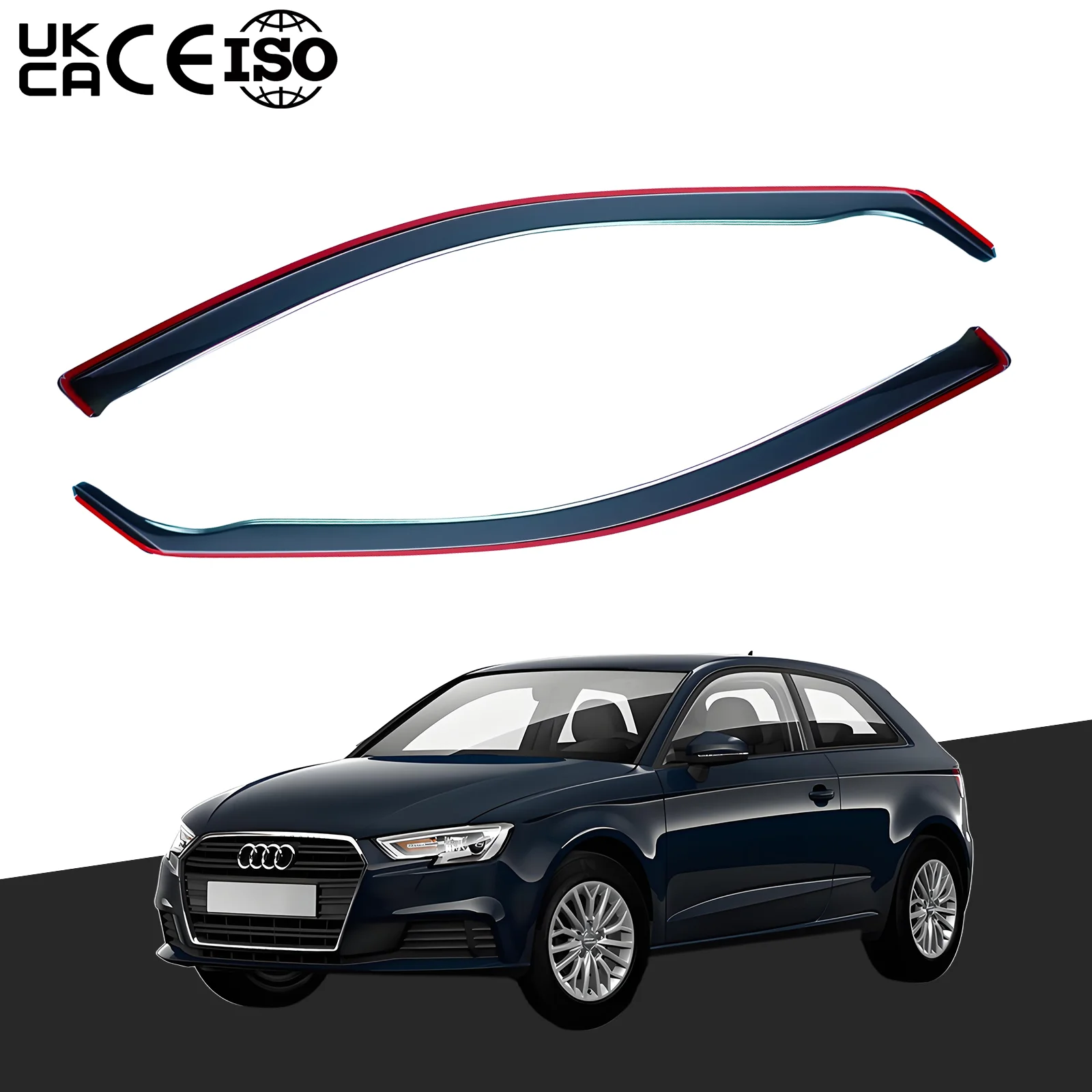 For Audi A3/S3 8P MK2 3 Door Hatchback 2003-2012 Wind Deflectors Tinted 2pcs Set Window Visor Sun Rain Vent Guards