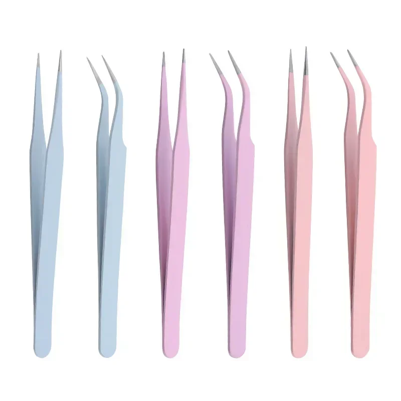 Stainless Steel Colored Straight + Curved Tweezers for Nail Art Sticker Rhinestones Picking Tool Eyelash Makeup DIY Tweezer Tool eyelash tweezers,nail art tweezers