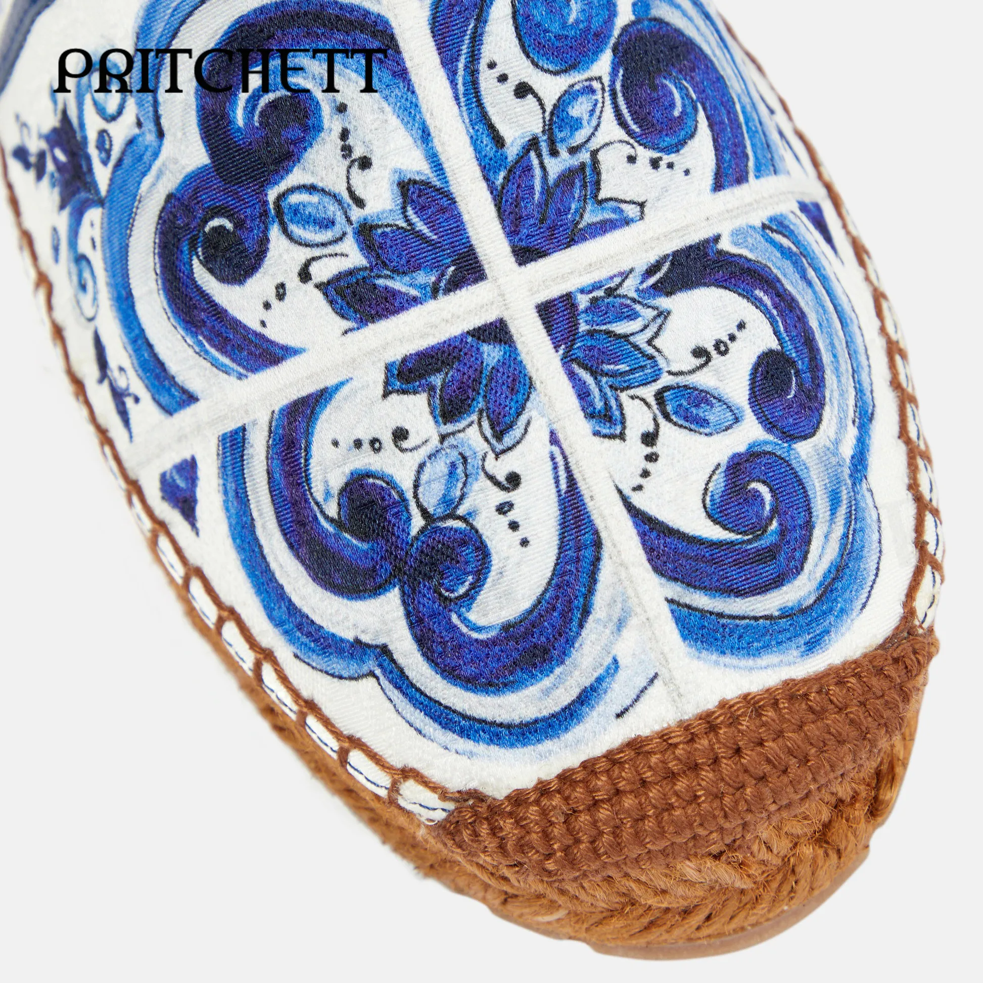 Red Blue and White Porcelain Espadrilles Round Toe Color Matching Slip-On Shallow Mouth Casual Shoes Comfortable Women's Shoes