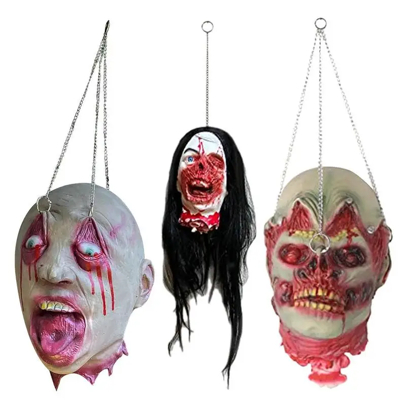 

Bloody Zombie Decor Severed Head Halloween Props Realistic Latex Scary Ghost Head Hanging Ornaments Haunted House Party Supplies