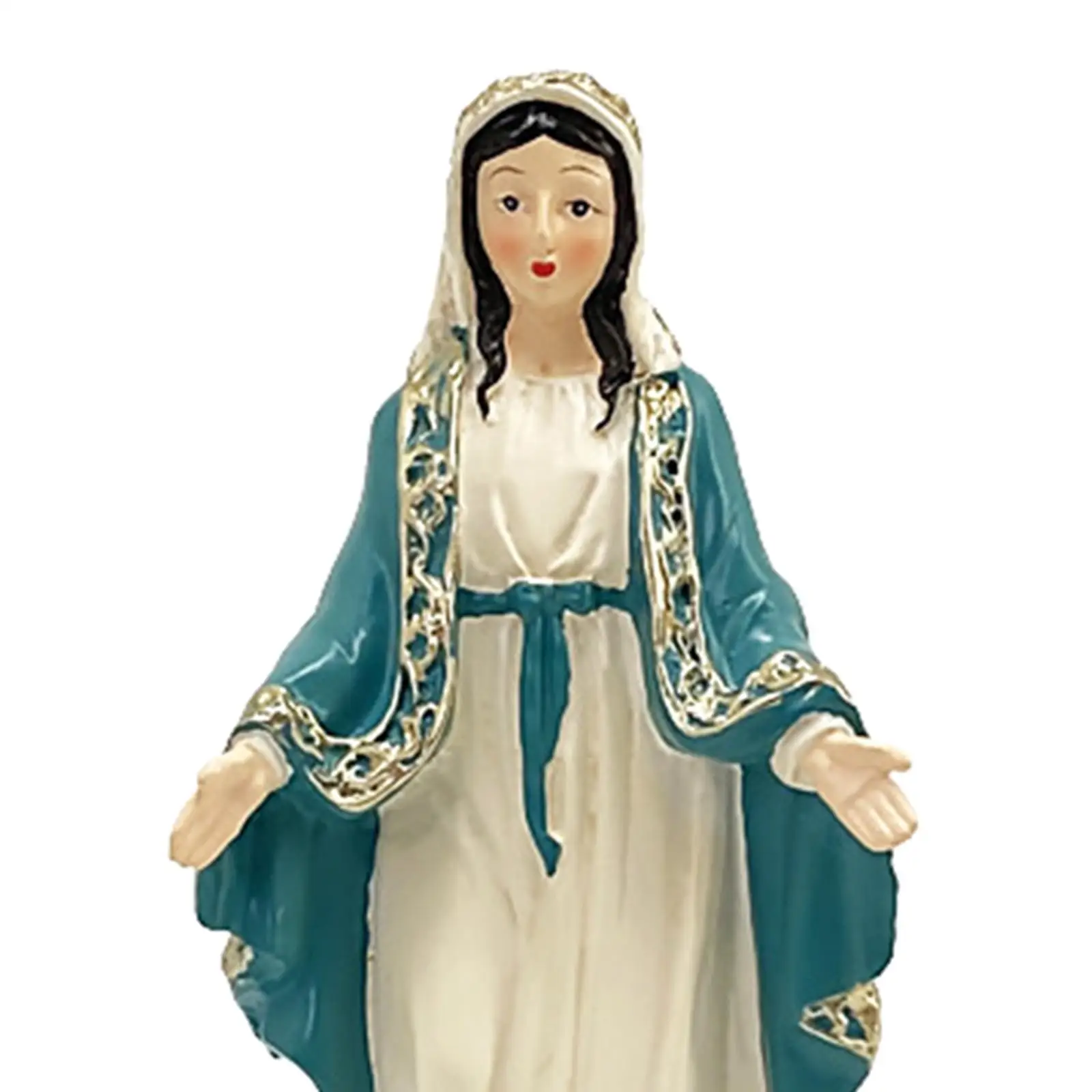 Catholic Virgin Mary Figurine Sculpture Hand Painted Handmade Tabletop Collection Resin Craft Desk Ornament 4.8inch Tall