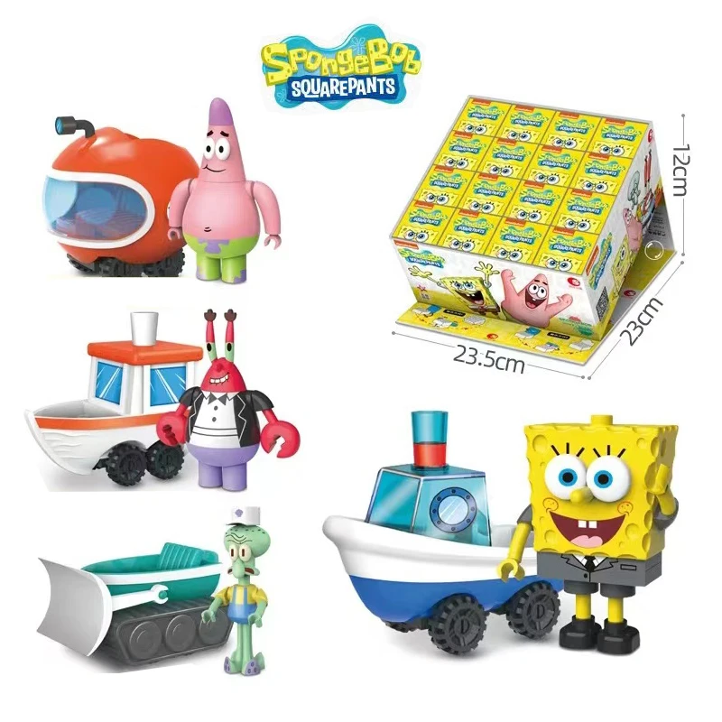 SpongeBob SquarePants Assemble Building Blocks Transport Combination 4pcs Pie Star Crab Boss Character Model Ornament Gift Toy