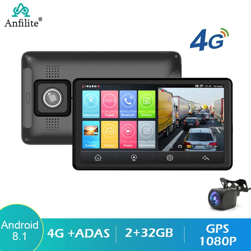 

7 Inch Vehicle GPS Navigation Android 8.1 1080P Video Recorder Duel lens 2GB+32GB Remote Monitor Car Navigator ADAS Dash Camera