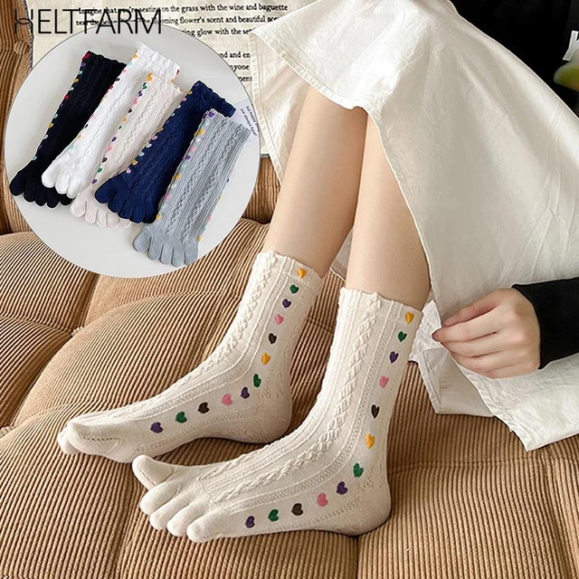 Calcetines de algodón de cinco dedos para mujer y niña, medias con forma de  corazón amoroso y dedos separados, Otoño e Invierno - AliExpress