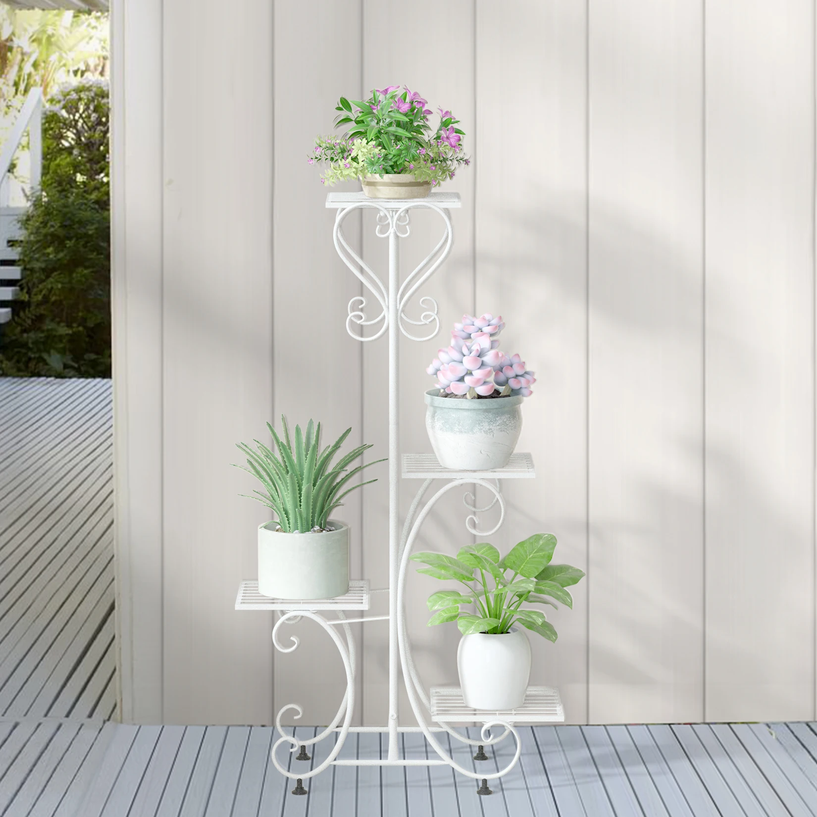 4 Tiers Metal Plant Stand Outdoor Indoor Flower Pots Holder Plant Display Rack