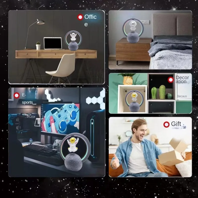 Magnetic Levitation Astronaut Lamp Figurine RGB LED Night Lamp With Wireless Bluetooth Speaker Floating Lamp Beside Table Decor