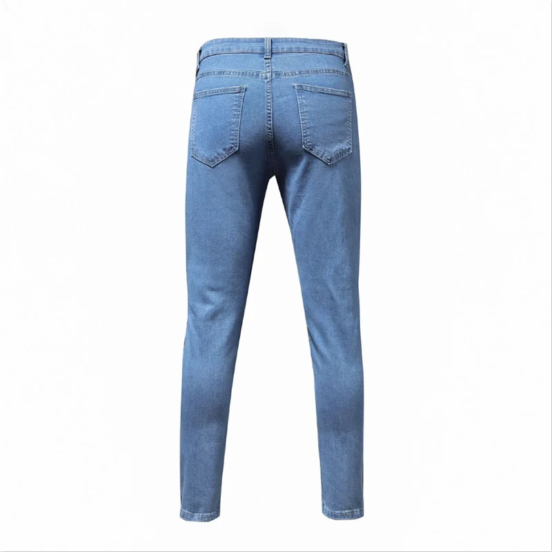 Men Cotton Stretchy Leisure Time Jeans Ripped Skinny Youth Jeans High Quality Hip Hop Slim Fit Denim Pants Blue