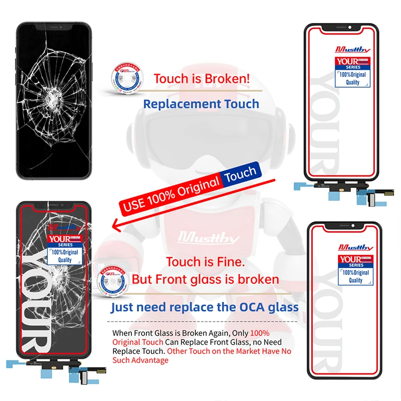 Musttby Original 100% Touch With Oca Musttby 모바일 부품 for iphone X Xs Xsmax Xr 11 11pro 11promax 12 12promax 12mini