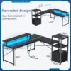 L Shaped Gaming Desk, 51" Computer Desk with Storage Shelves, Gamer Desk with Power Outlets & LED Lights, Fabric Drawer 2