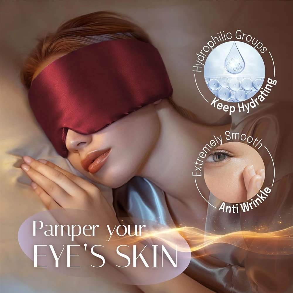 Luxurious Mulberry Silk Sleep Mask - Soft Pressureless Design with Adjustable Velcro Ear Cover, Anti-Wrinkle Eye Care