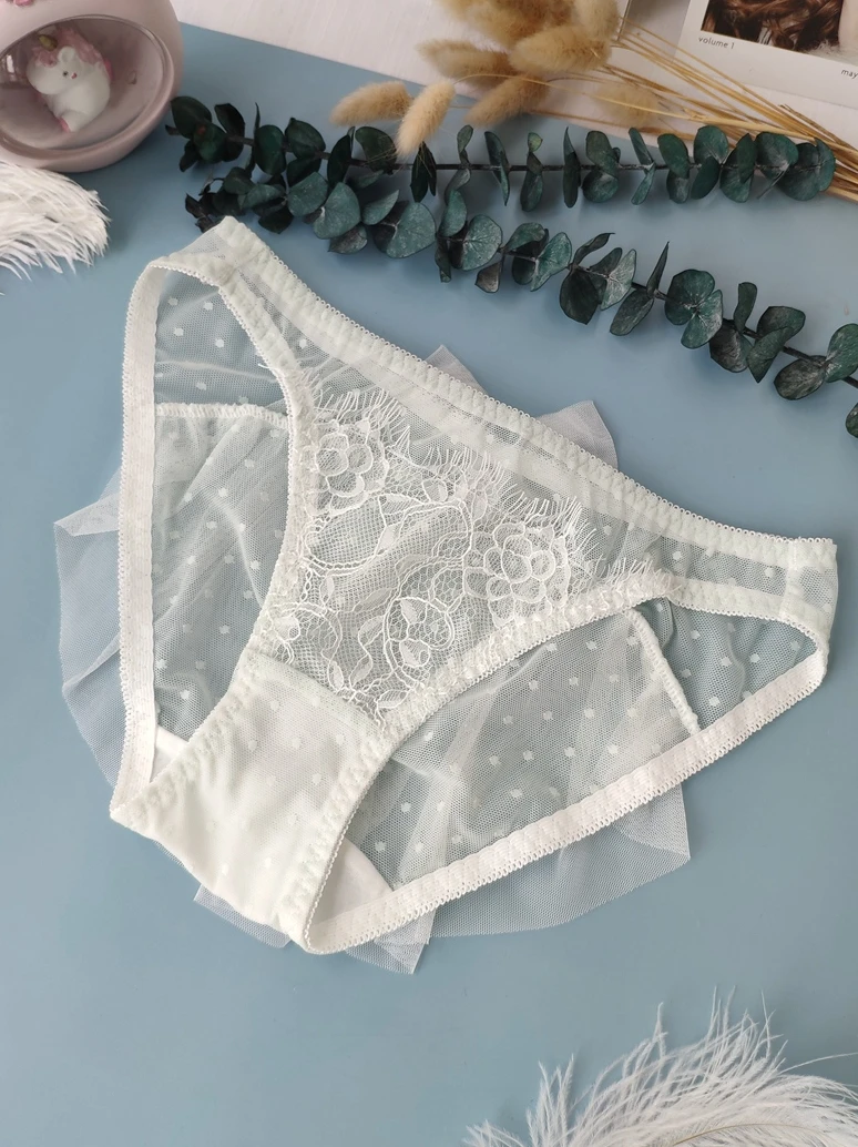 Underwear Spring New Mesh Big Bow Breathable Fantasy Briefs Lace Black