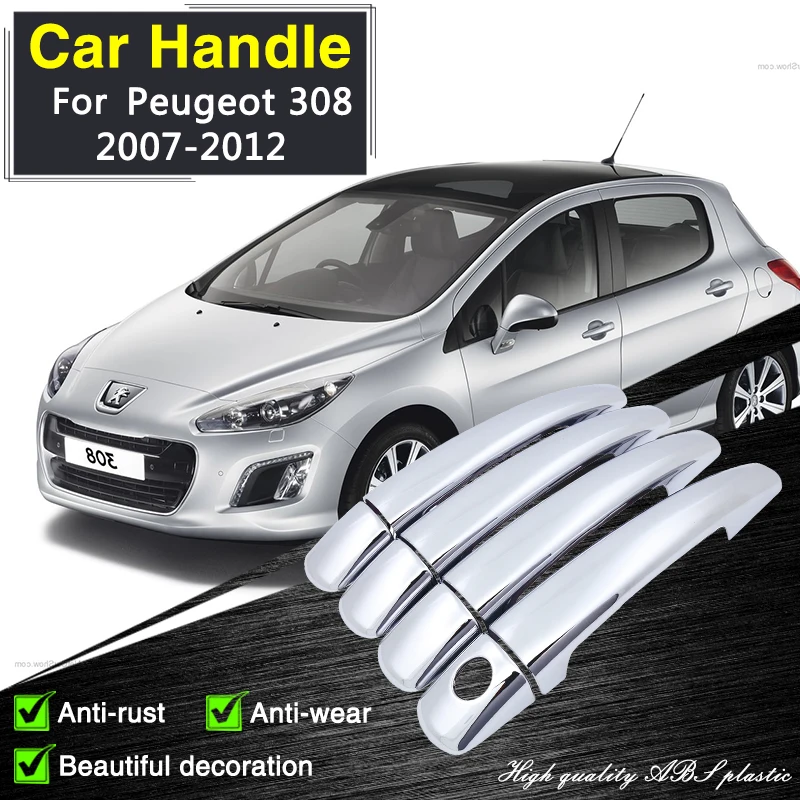 

for Peugeot 308 MK1 T7 2007 2008 2009 2010 2011 2012 Chrome Door Handle Cover Car Accessories Rustproof Cap Styling ABS Plastic
