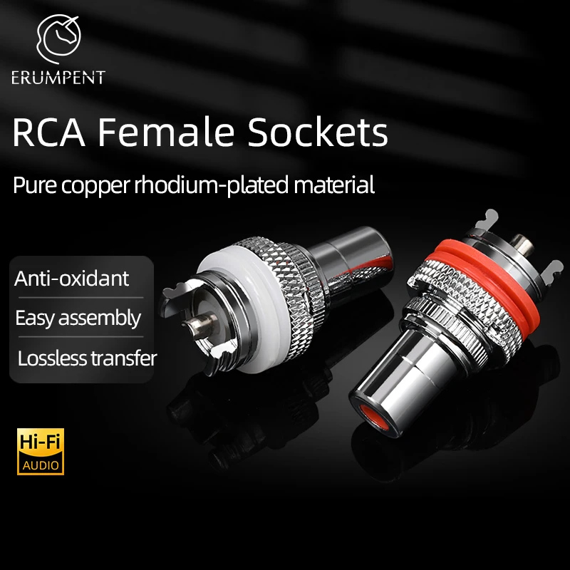 Erumpente Pcs Hifi Rca Fêmea Soquete Puro Cobre e Ródio Banhado Conector Jack Rca para Hifi Audio tv cd Amp - Image 6