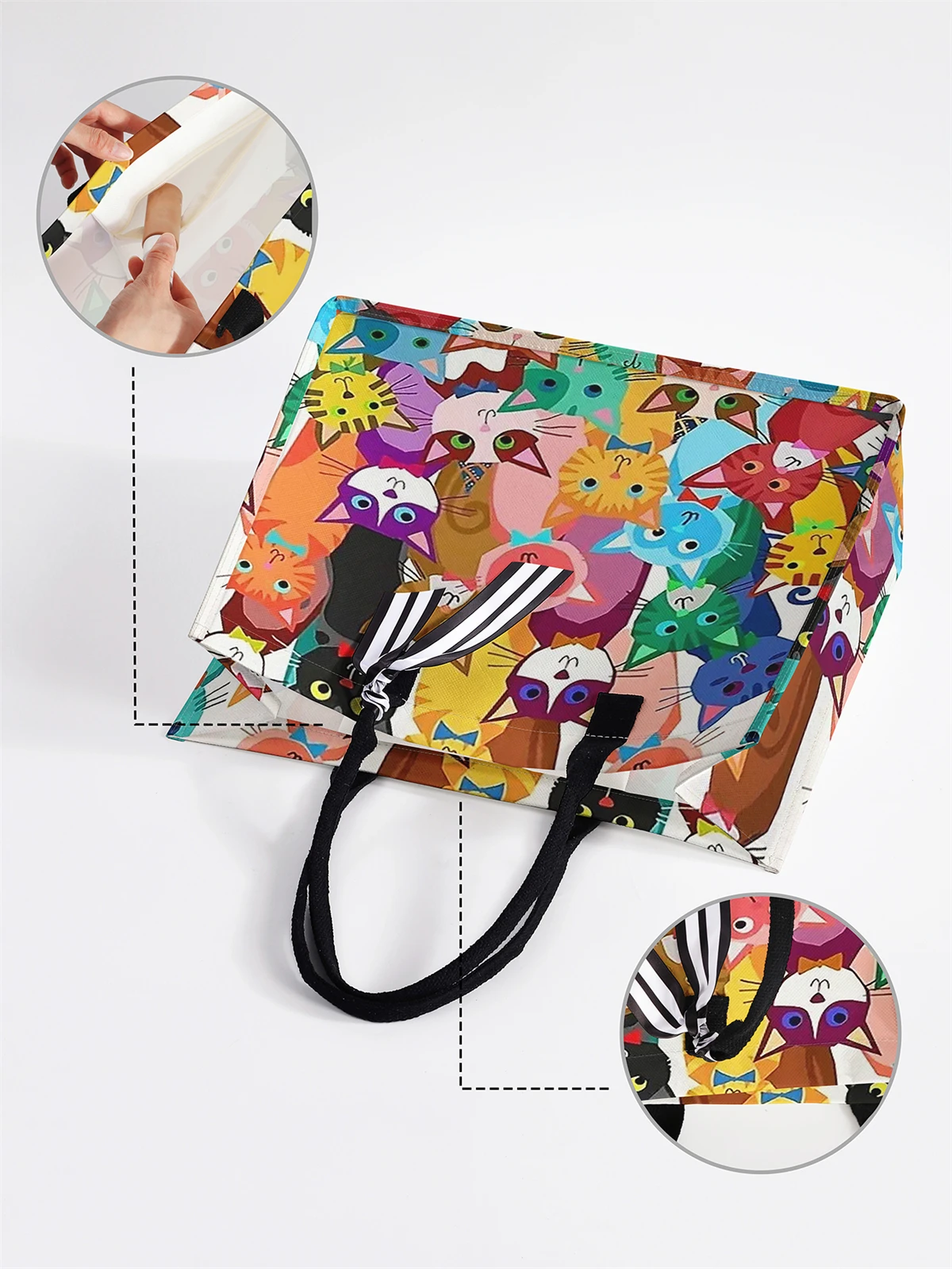 Cute Cat Pattern Printed Handbag - Tote Bag, Women's Gift Handbag Beach Bag, Large Capacity Handbag Suitable for Men and Women