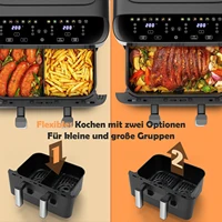 Friteuse à air 10 L avec séparateur amovible, fenêtre de visualisation, affichage tactile LED numérique, 12 fonctions, circulation d'air chaud, 2600 W 3