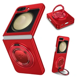 Magnetic Wireless Charging Phone Case with 360° Rotating Stand, Shockproof & Anti-Scratch Protection for Galaxy Z Flip5 (Red)