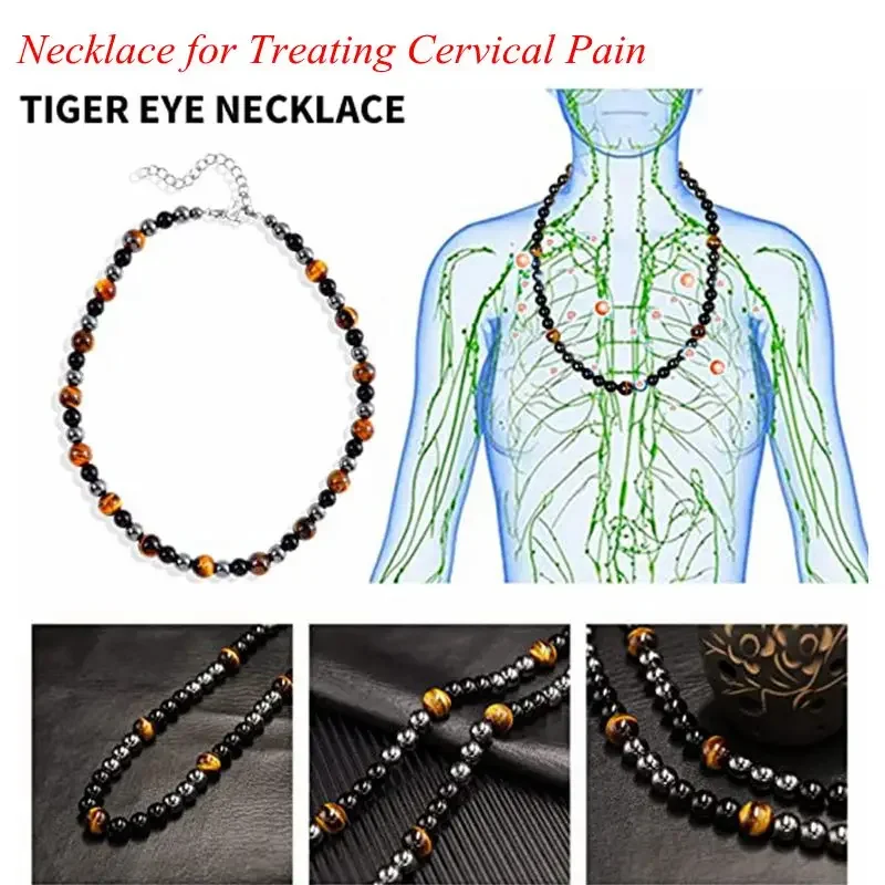 Men Obsidian Natural Tigers Eye Beaded Necklace Power Fitness Yoga Slimming Necklace Jewelry Treating Cervical Pain