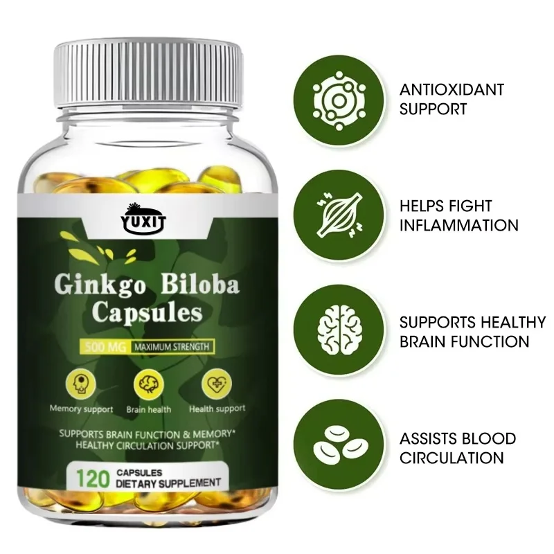 YUXIT Organic Nutricost Ginkgo Biloba 500mg Extra Strength Ginkgo Biloba Extract Gluten Free 120 Capsules